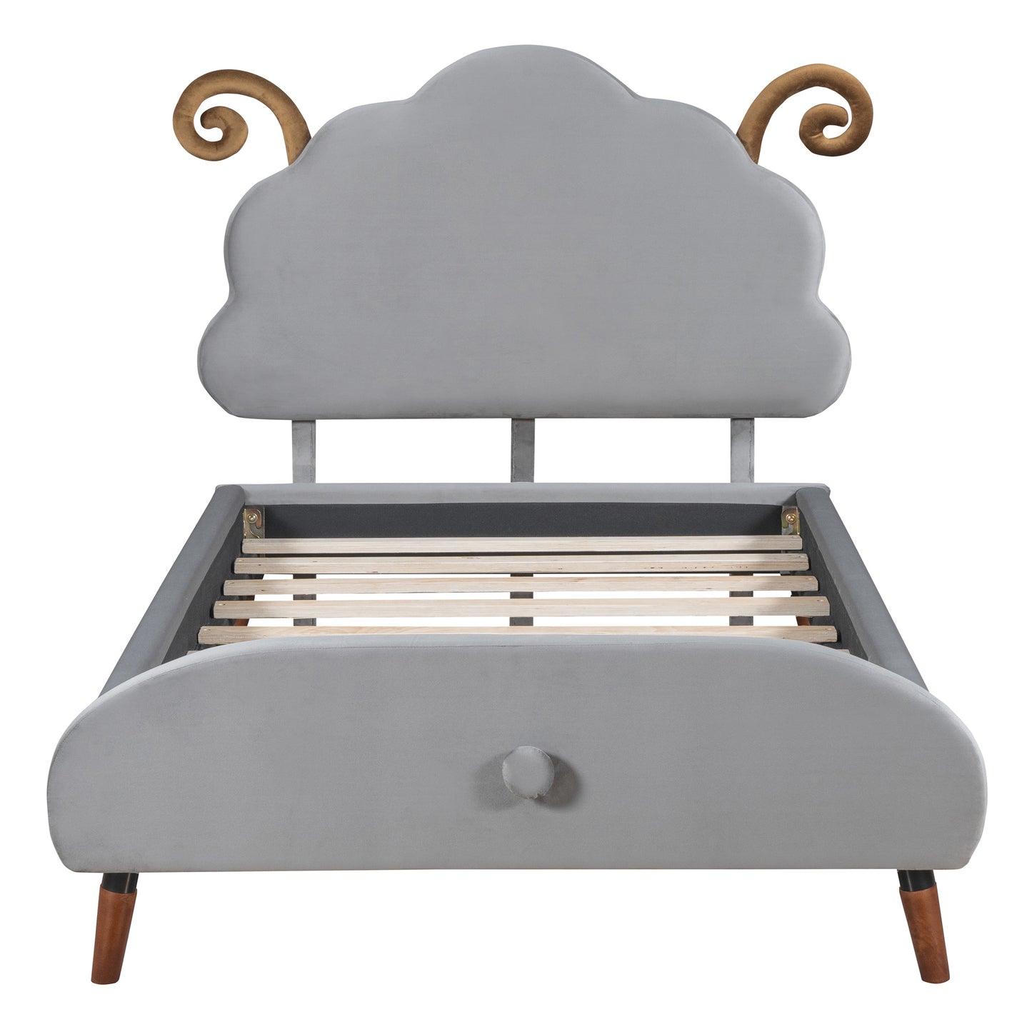 Twin Size Upholstered Platform Bed with Sheep-Shaped Headboard, Gray