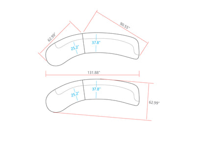 The modern crescent-shaped princess combination fabric sofa (Right Arm 2 Seater+Left Chaise)