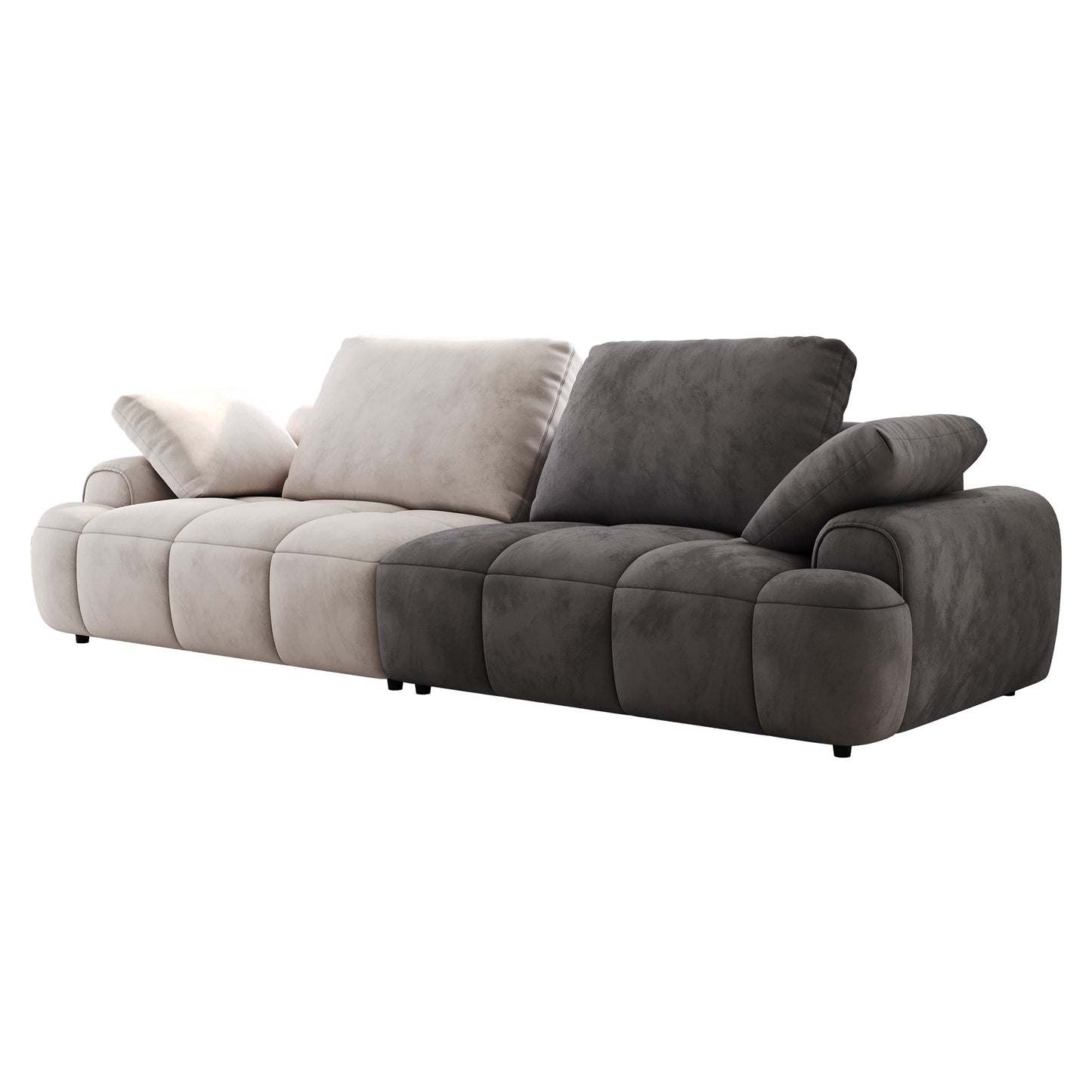 86.6″ Large size two Seat Sofa,Modern Upholstered,Beige paired with grey suede fabric