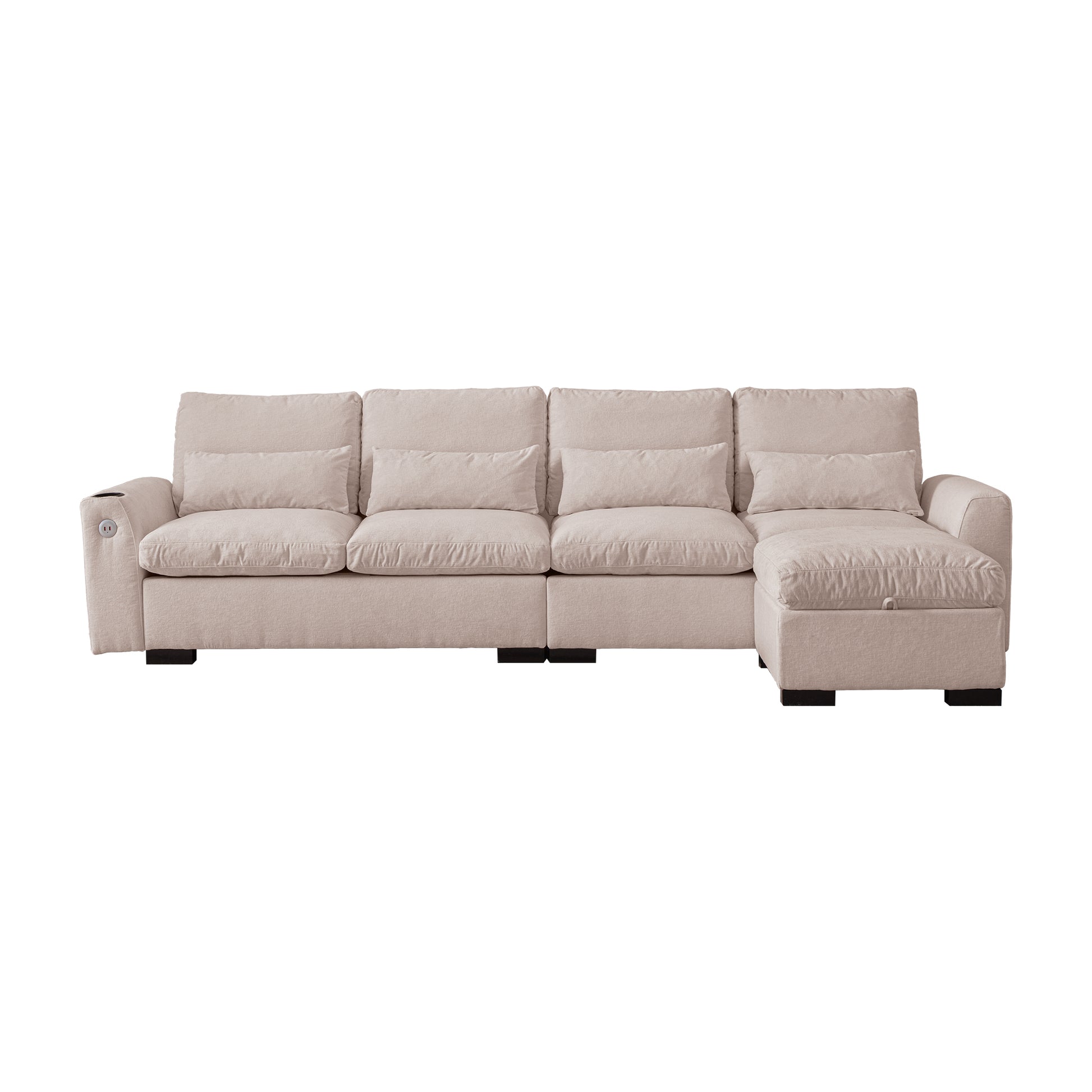 [VIDEO] provided]114.5"Modern Modular L Shaped Chenille Sofa Couch Reversible Ottoman With Storage Removable and Washable Cushions Sofa With USB Ports & Cup Holder For Living Room