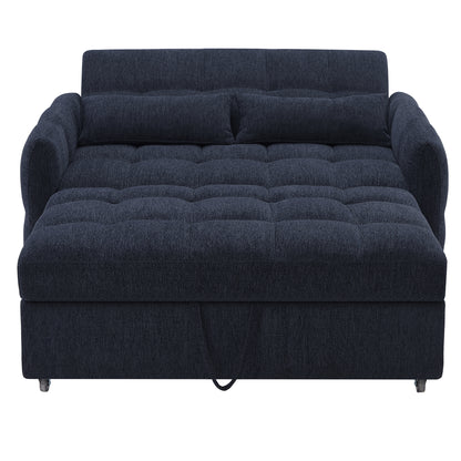 52.8" Loveseat Sofa Pull-out Sofa Bed Tufted Sleeper Sofa with an Adjustable Backrest, Three USB Ports and Two Lumbar Pillows for Living Room, Blue