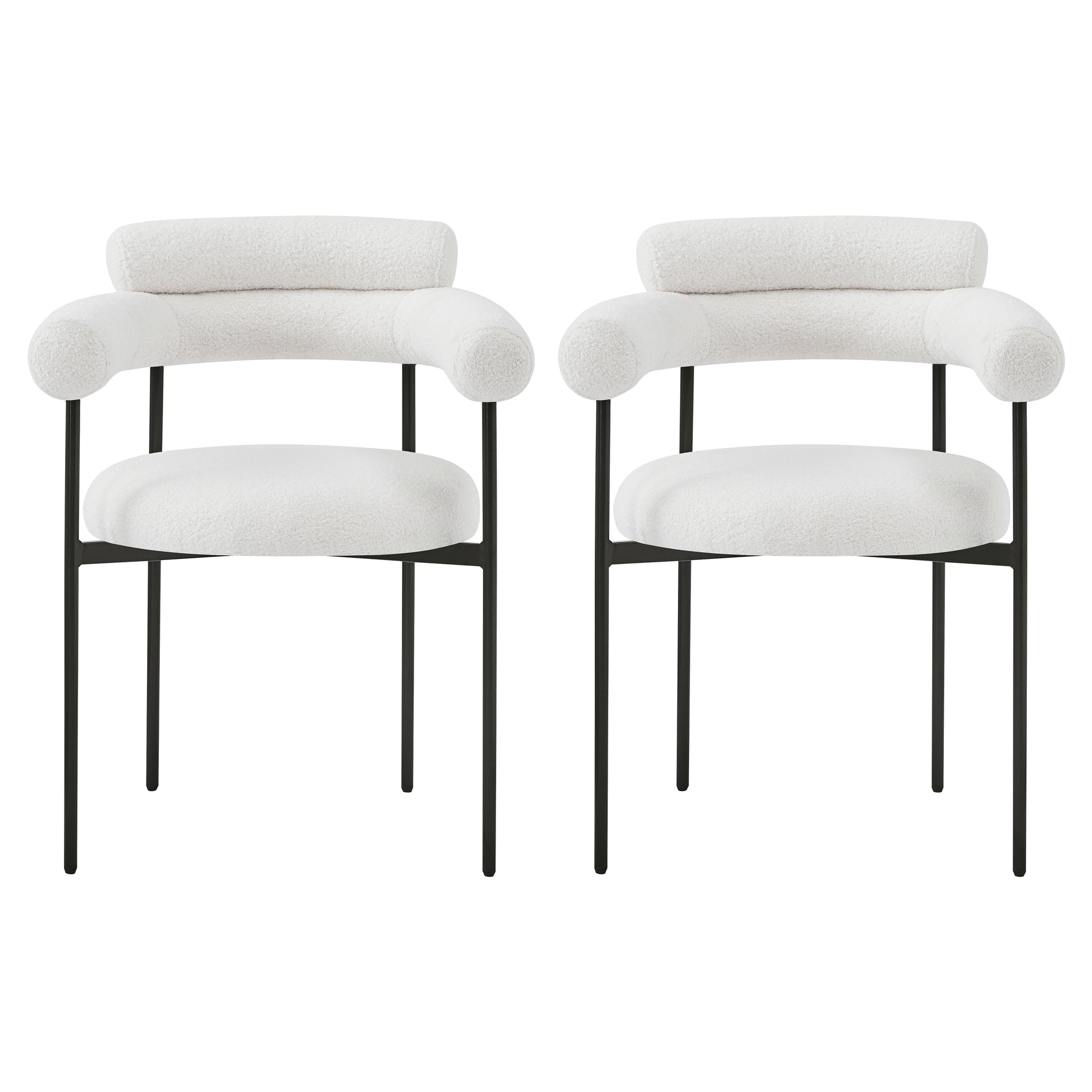 Upholstered Armchair Dining Chairs With Metal Legs (Set of 2),White