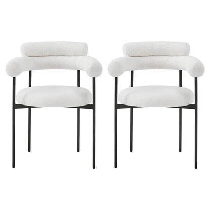 Upholstered Armchair Dining Chairs With Metal Legs (Set of 2),White