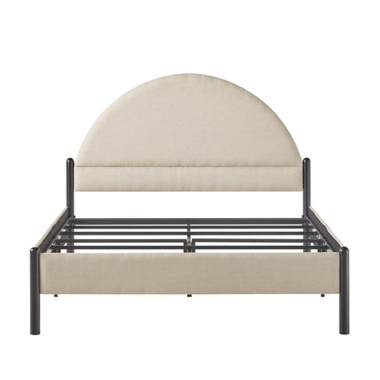 Modern Upholstered Curved Headboard Queen Bedframe – Oatmeal