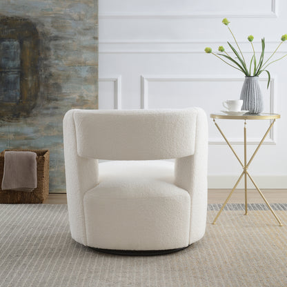 Swivel Barrel Chair with Soft Teddy Fabric, Comfy Round Accent Chair for Living Room.Upholstered Performance Fabric for Living Room Bedroom Reading Waitingroom,1 PC,Teddy Cream