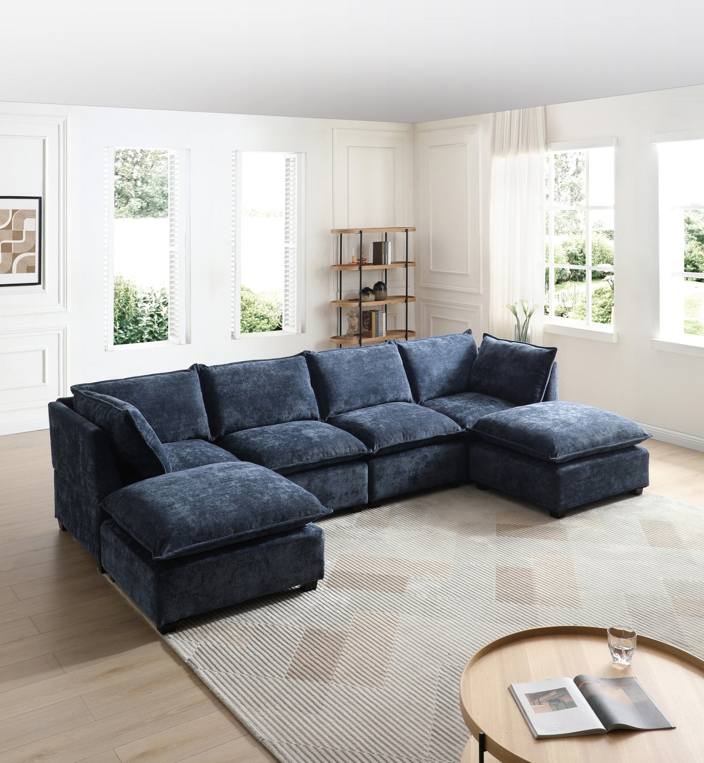 130" Inch Modular Sectional Sofa, Linen Fabric Couch Set with Convertible Ottoman,U shaped sofa,comfortable,Freely Combinable Sofa for Living Room, Apartment, Office,Blue, 3 Colors