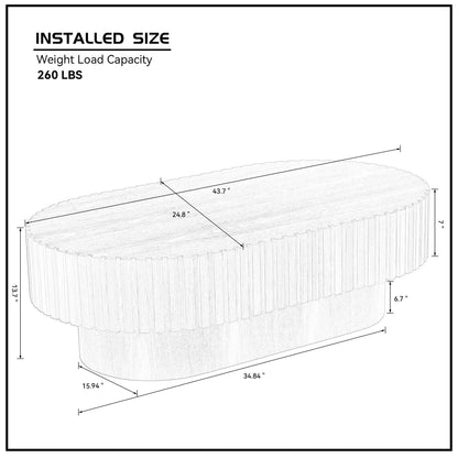 43.70 Inch Modern Handcraft Drum Coffee Table Oval Coffee Table for Living Room,Small Wooden Coffee Table with Sturdy Pedestal for Office,Walnut