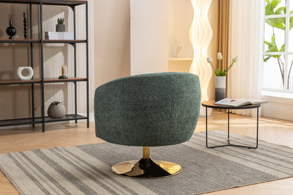 048-Chenille Fabric Accent Swivel Chair With Gold Metal Round Base,Green