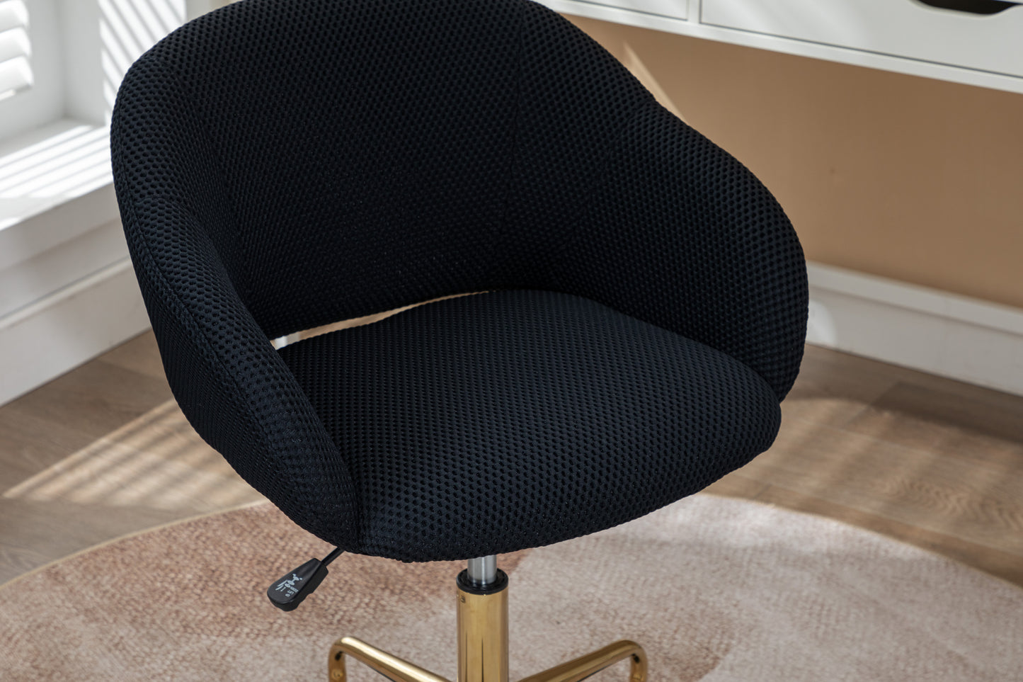 047-Mesh Fabric Home Office 360°Swivel Chair Adjustable Height With Gold Metal Base,Black