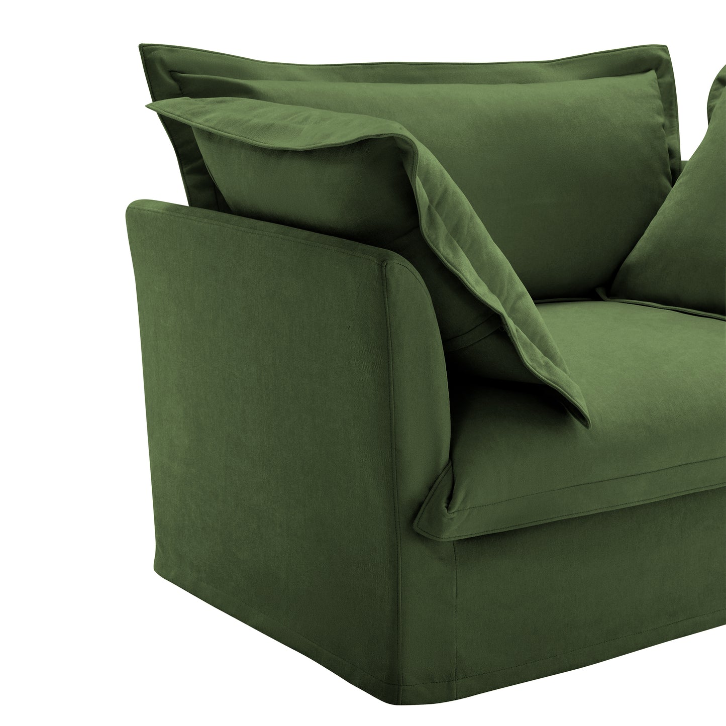 L-Shaped Slipcovered Sectional Sofa Couch, Comfy Chenille Deep Seat Cloud Couch with Convertible Ottoman & 2 Big Pillows, Modern Oversized 3 Seater Slipcovered Sofa Set for Living Room Office, Green