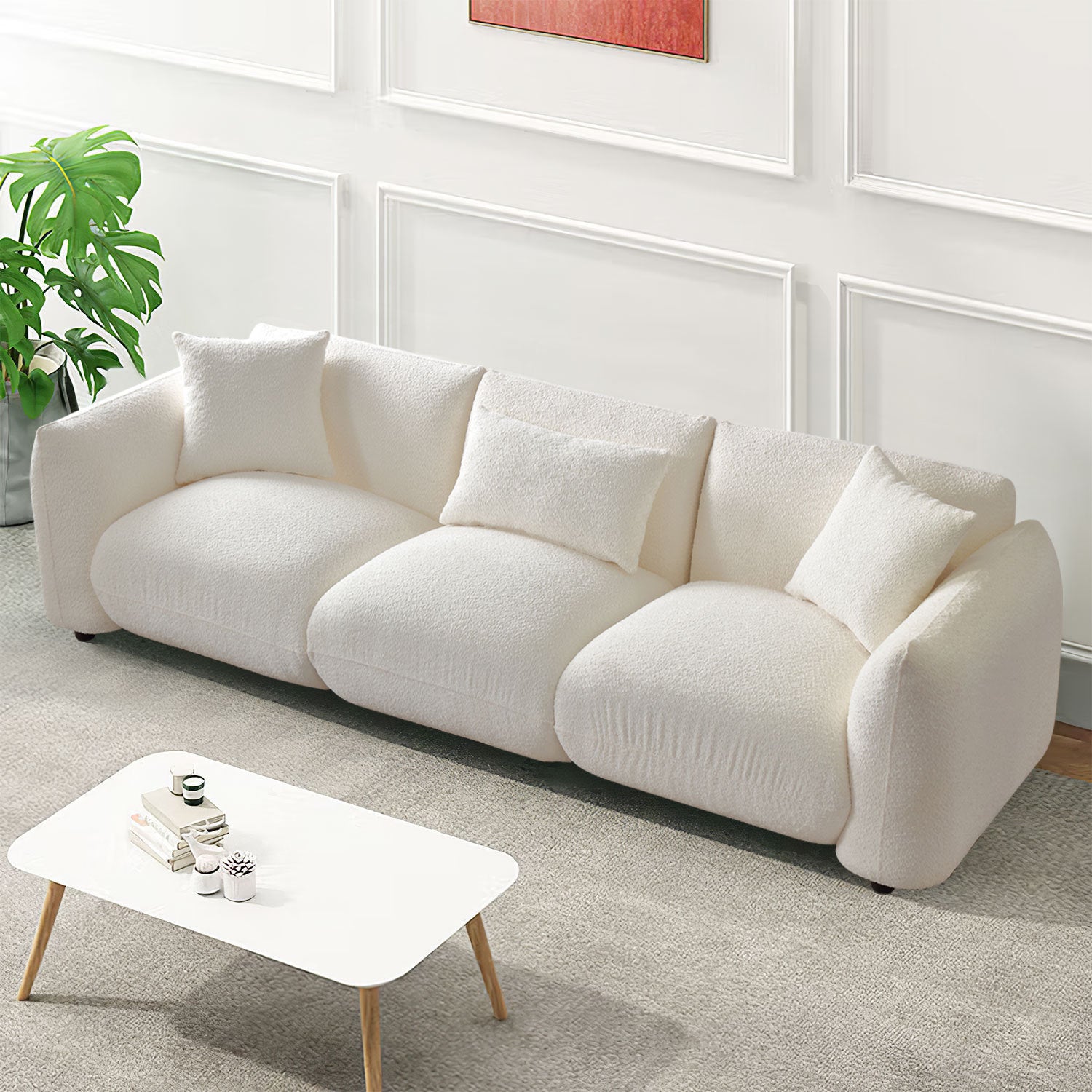 Mid Century Modern Couch 3-Seater Sofa for Livingroom, Beige