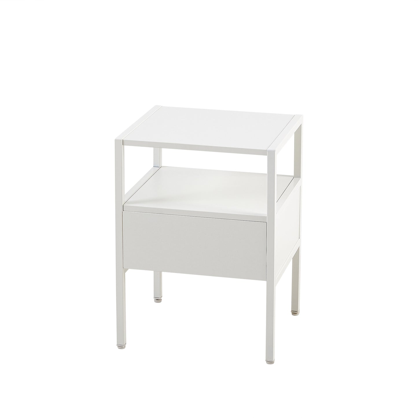 15.75" Rattan End table with  drawer, Modern nightstand, metal legs,side table for living room, bedroom,white(1 pc)