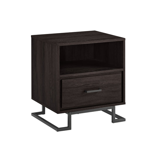 Contemporary Metal and Wood 1-Drawer Nightstand – Charcoal