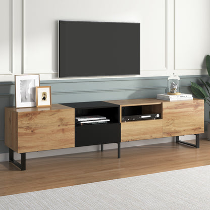 Modern TV Stand with 2 Cabinets& Open Storage Compartment, Color-matching Media Console Table for TVs up to 85'', Entertainment Center with Drop Down Door for Living Room, Bedroom, Home Theatre