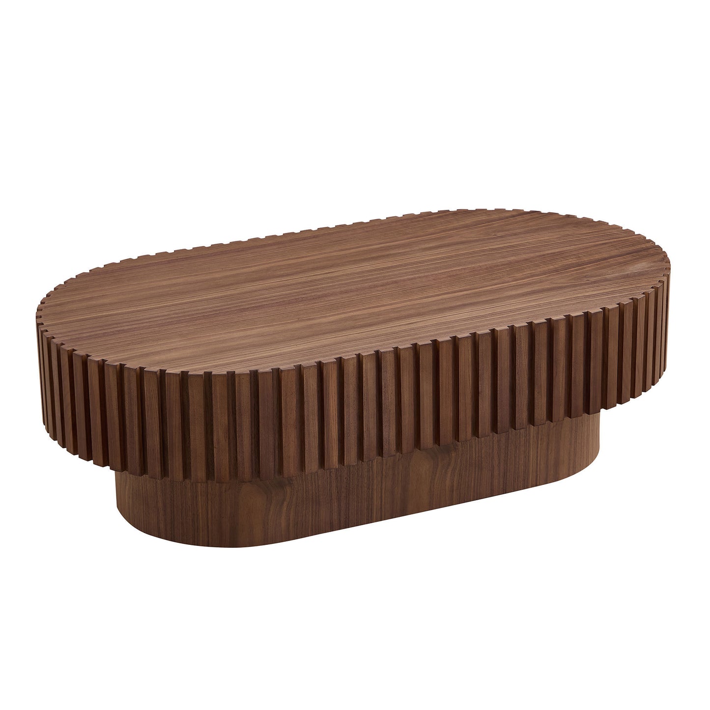 43.70 Inch Modern Handcraft Drum Coffee Table Oval Coffee Table for Living Room,Small Wooden Coffee Table with Sturdy Pedestal for Office,Walnut