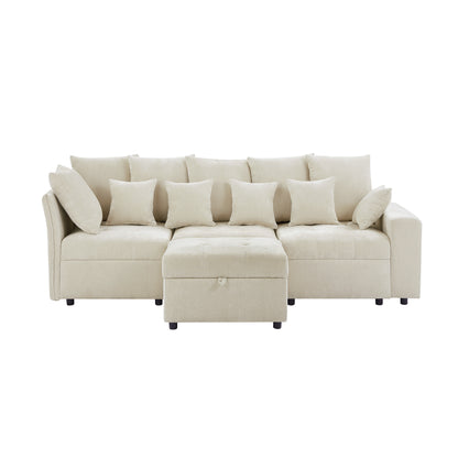 96.45"Sectional sofa Modular Sofa Couch with Three USB Ports, a Removable Storage Ottoman and Five Back Pillows for Living Room, Beige