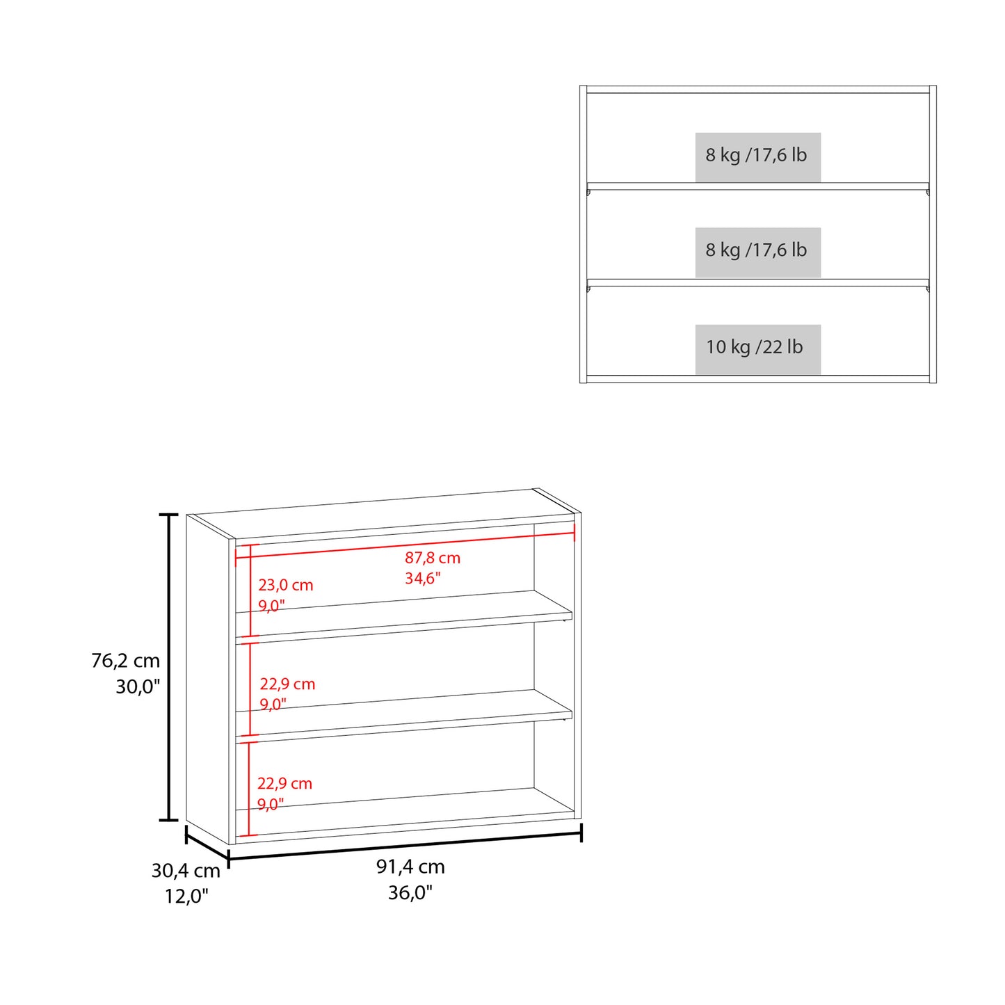 Wally 36" Wide x 30"H 3-Tier Open Wall Cabinet, Wall Shelf, Storage Cabinet, Cube Shelf Bedroom, Office, Living Room, Garage Black