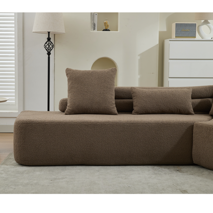 [NEW ARRIVED] [VIDEO PROVIDED] 128"Minimalist Cloud Sectional Couch ,Modern Couches ,4-Seater ,No Assembly,Two modular sofa,Boucle Teddy Fabric, upholstered , anti-wrinkle fabric,Brown