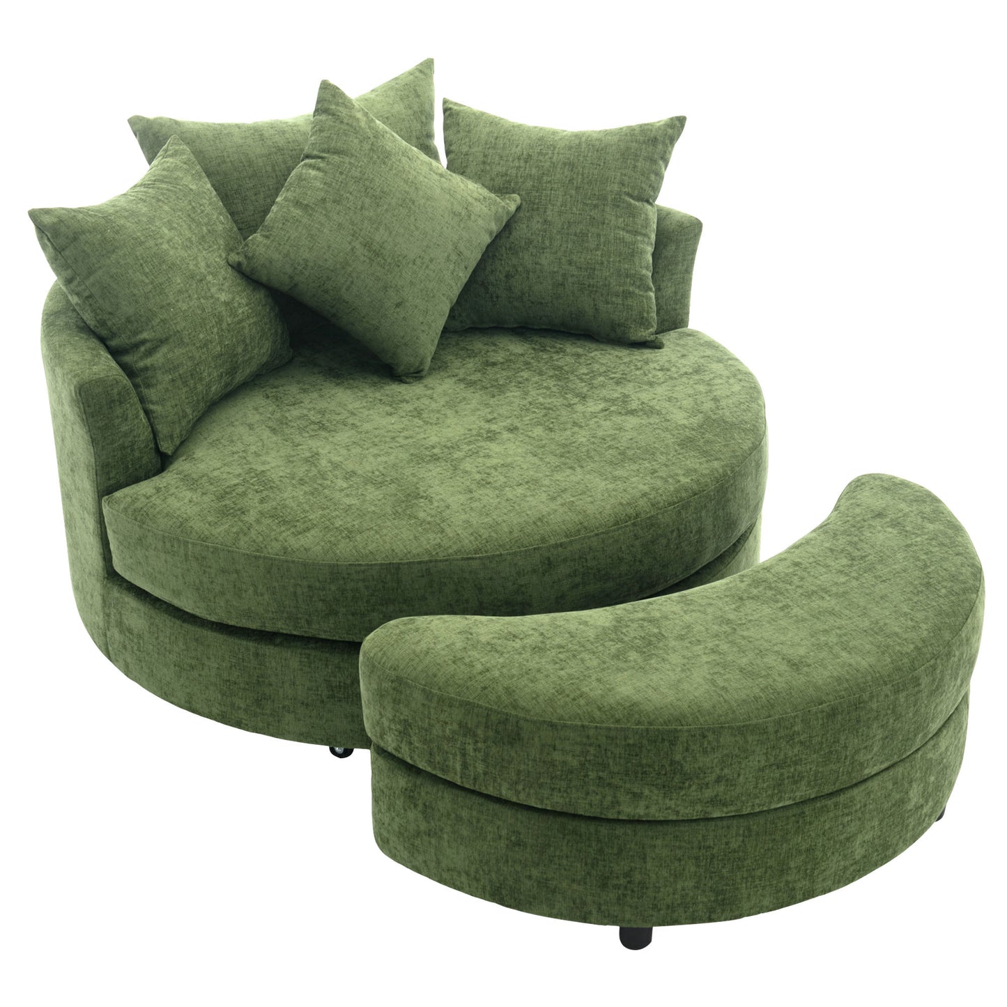 Orisfur. 360° Swivel Accent Barrel Chair with Storage Ottoman & 4 Pillows, Modern Chenille Leisure Chair Round Accent for Living Room, Green