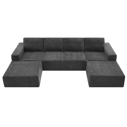 [VIDEO provided][New]110*72" Modular U Shaped Sectional Sofa,Luxury Chenille Floor Couch Set,Upholstered Indoor Furniture,Foam-Filled Sleeper Sofa Bed for Living Room,Bedroom,Free Combination,3 Colors