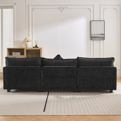 112.2" L-Shape Chenille Upholstered Sofa for Living Room Modern Luxury Sofa Couch with Ottoman and 5 Pillows for Living Room (SG001160AA), Black