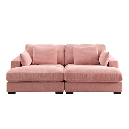 89.76 inch Double Sleeper Sofa Cloud Couch Soft Fluffy Fabric Upholstery with Square Armrests,Comfor Daybed with Over Wide Sofa Bed,Modern Beanbag for Living Room  Apartment,Pink