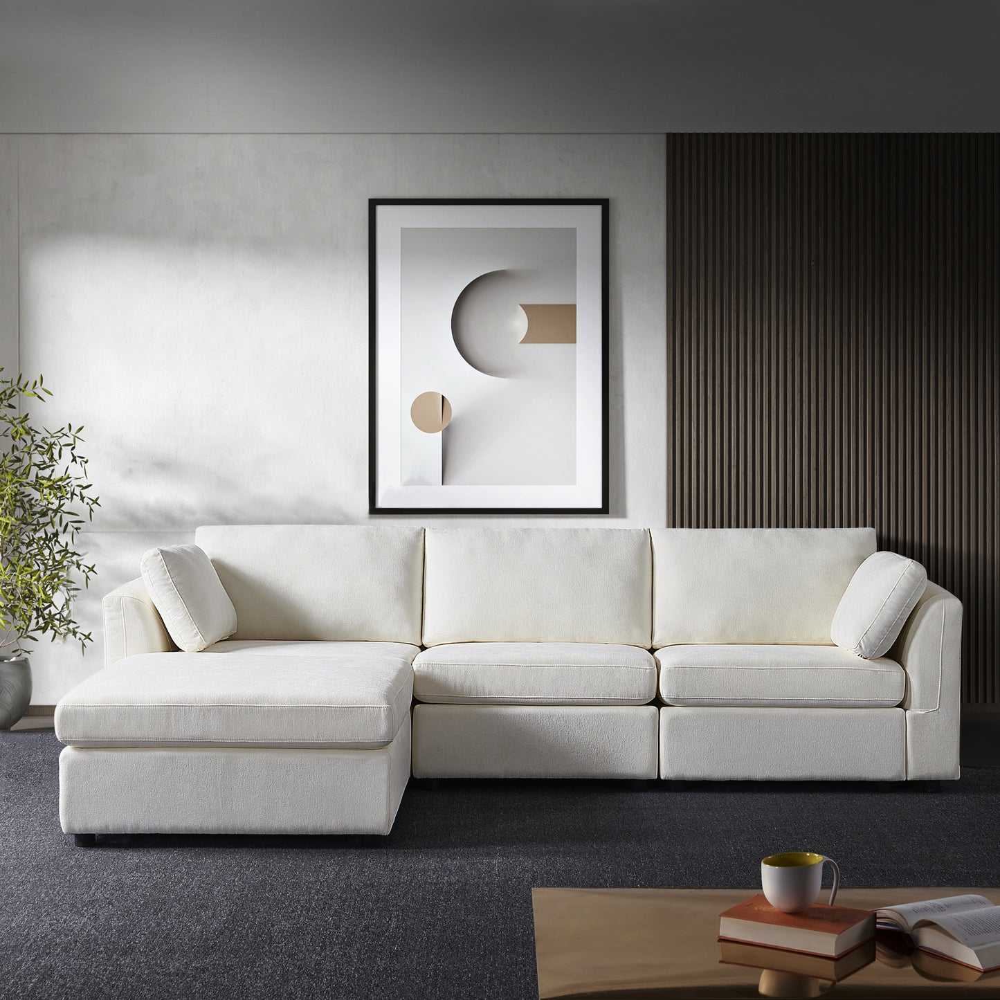 modular sofa whitechenille fabric,  simple and grand, the seat and back is very soft. this is also a KNOCK DOWN sofa