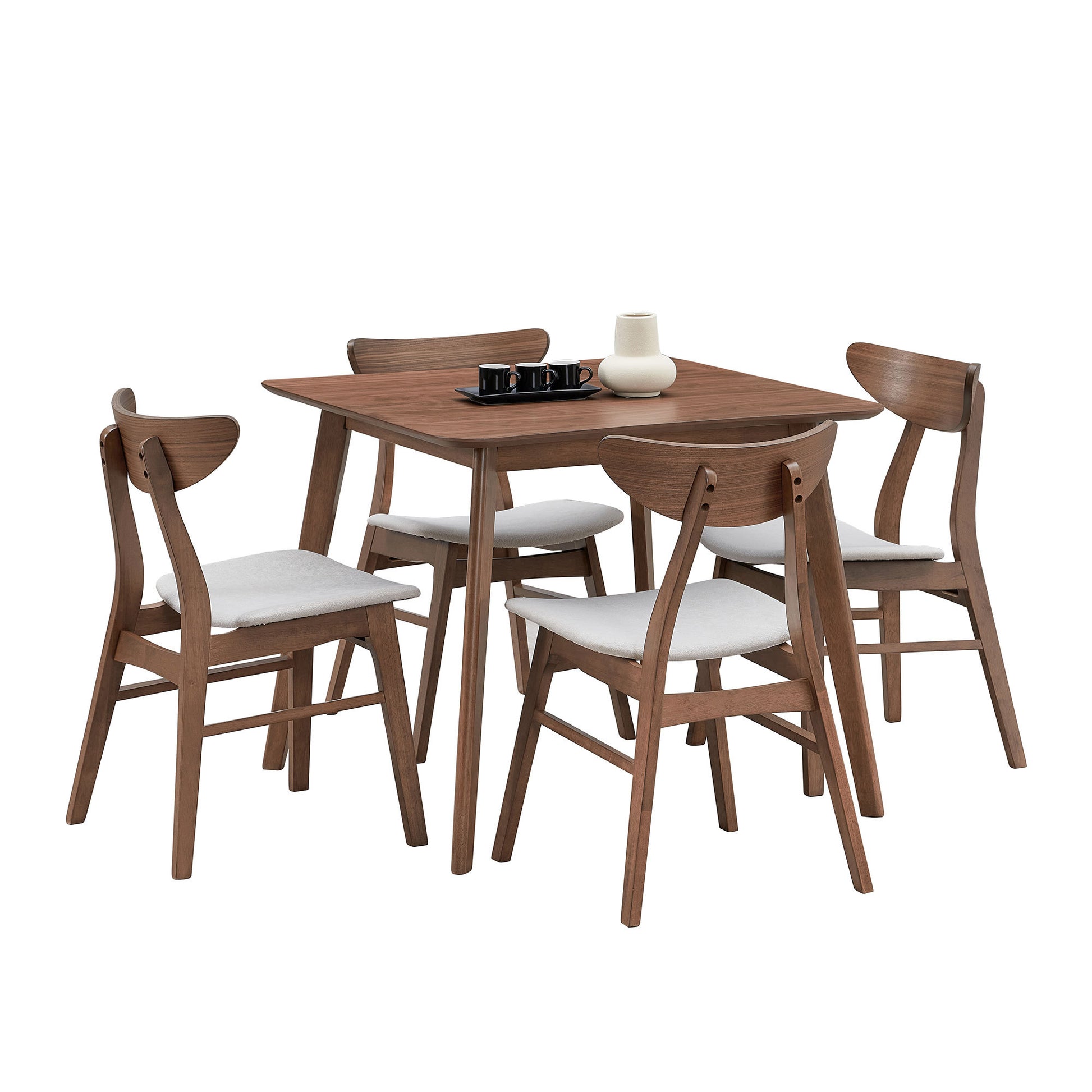 (1 Table with 4 Chairs)Wooden Dining Table Set, Modern Simple Design Square Kitchen Table and Fabric Upholstered Dining Chairs for Dining Room, Kitchen, Saving Space,WALNUT