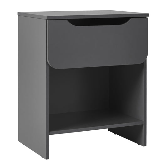 Modern Minimalist 1-Drawer Nightstand with Cubby – Dark Grey