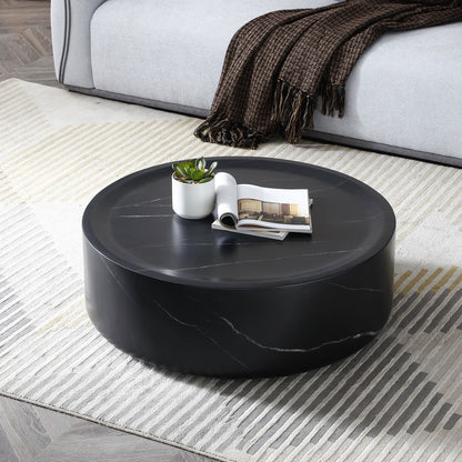 35.43'' Black Marble Round Coffee Table,Simple Modern Center Cocktail Table  for Living Room office,No Need Assembly.