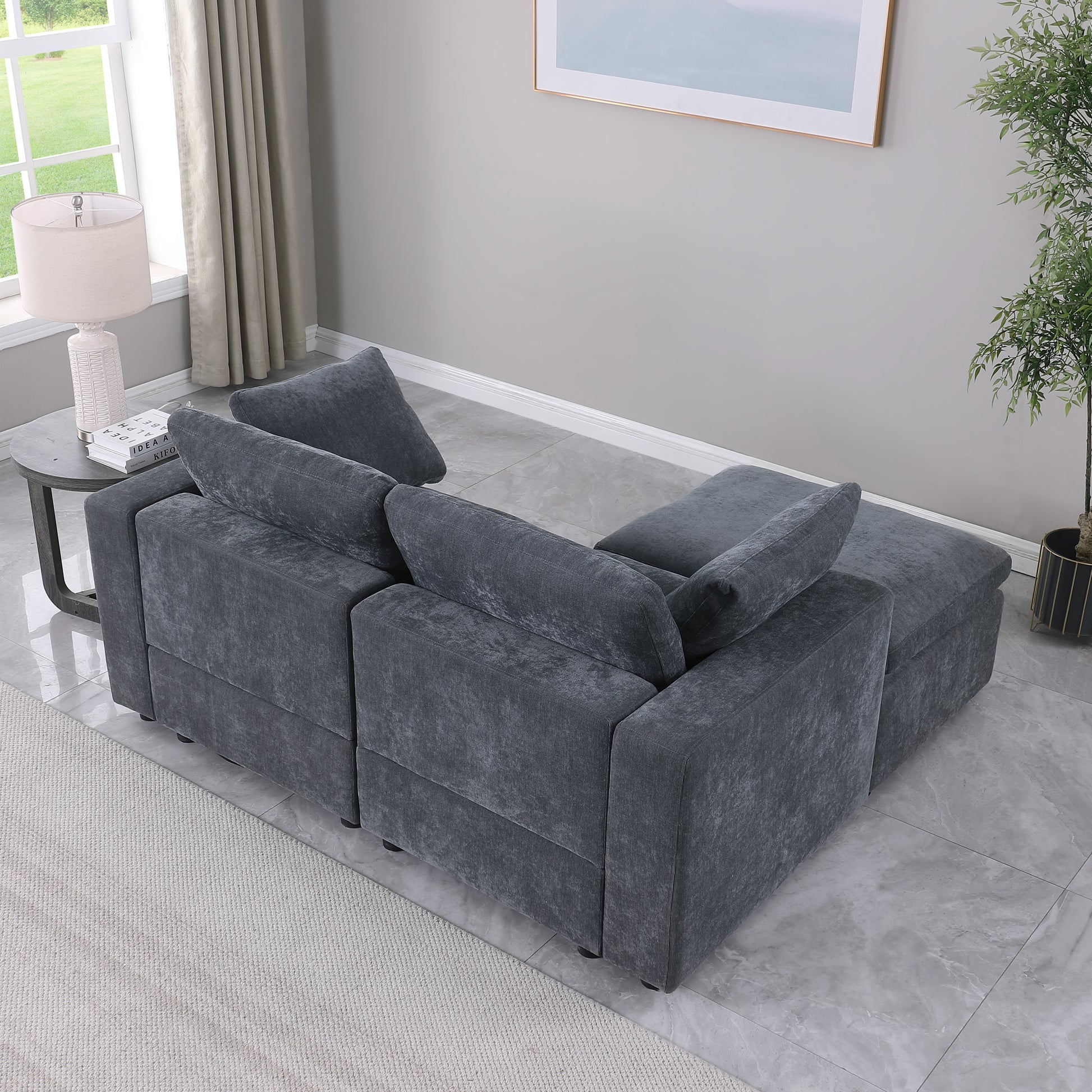 68.5" Loveseat Sofa with Ottoman Modular Sectional Love Seat Couch Small L Shaped Upholstered Couch for Living Room Apartment Small Space, Chenille Grey