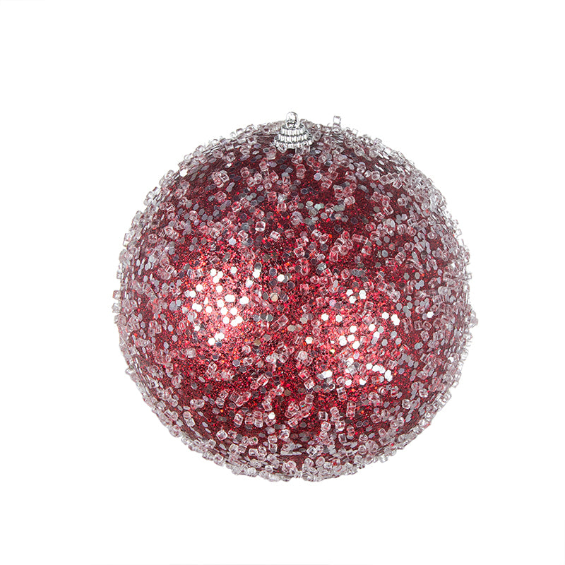 6" Red Glittered Ball Ornament, Decorative Hanging Ball Christmas Tree Ornaments for Holiday Party Decorations, Set of 3