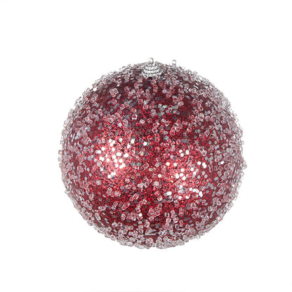 6" Red Glittered Ball Ornament, Decorative Hanging Ball Christmas Tree Ornaments for Holiday Party Decorations, Set of 3