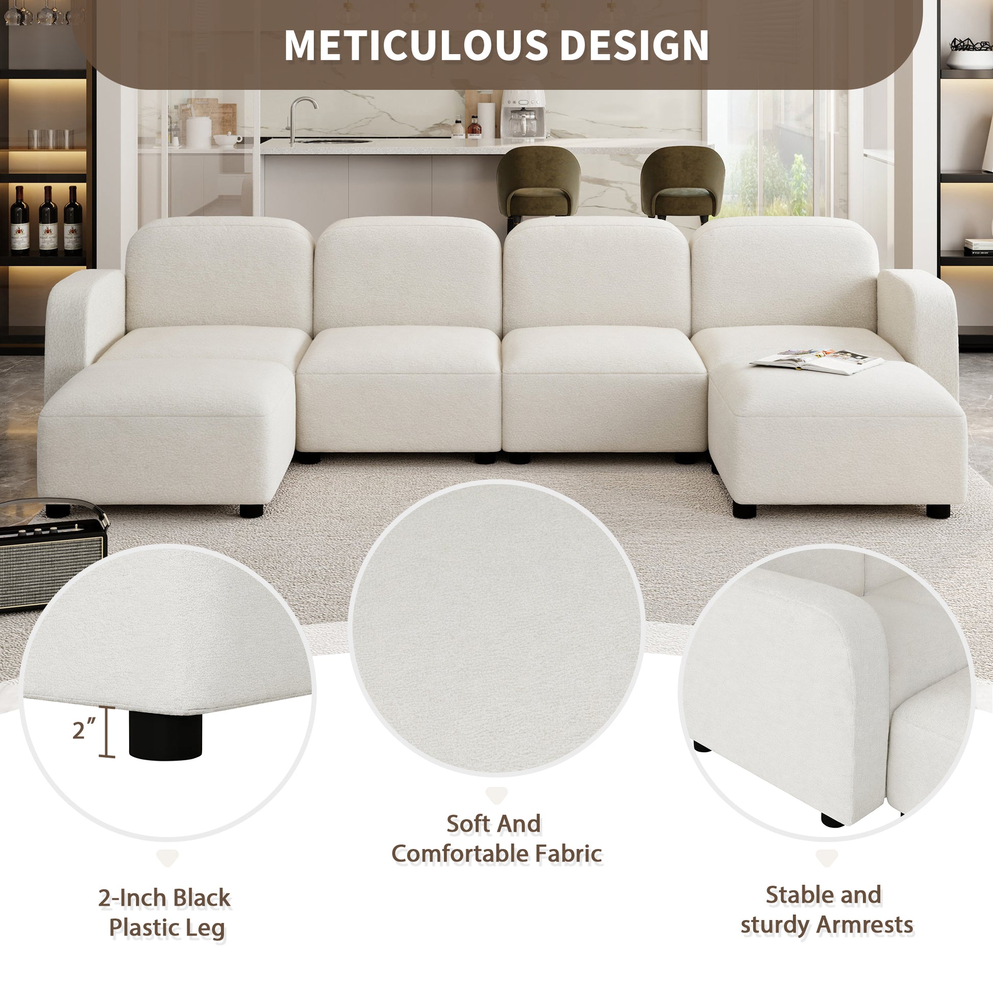 [New]116*58" Velvet Modular Sectional Sofa,U Shaped Reversible Couch Set,Free Combination,6 Seat Sleeper Cloud Sofa Bed with Ottoman,Convertible Oversized Indoor Furniture Pieces for Living Room,Beige