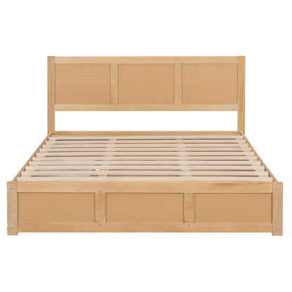 Queen Size Wood Platform Bed with Underneath Storage and 2 Drawers, Wood Color