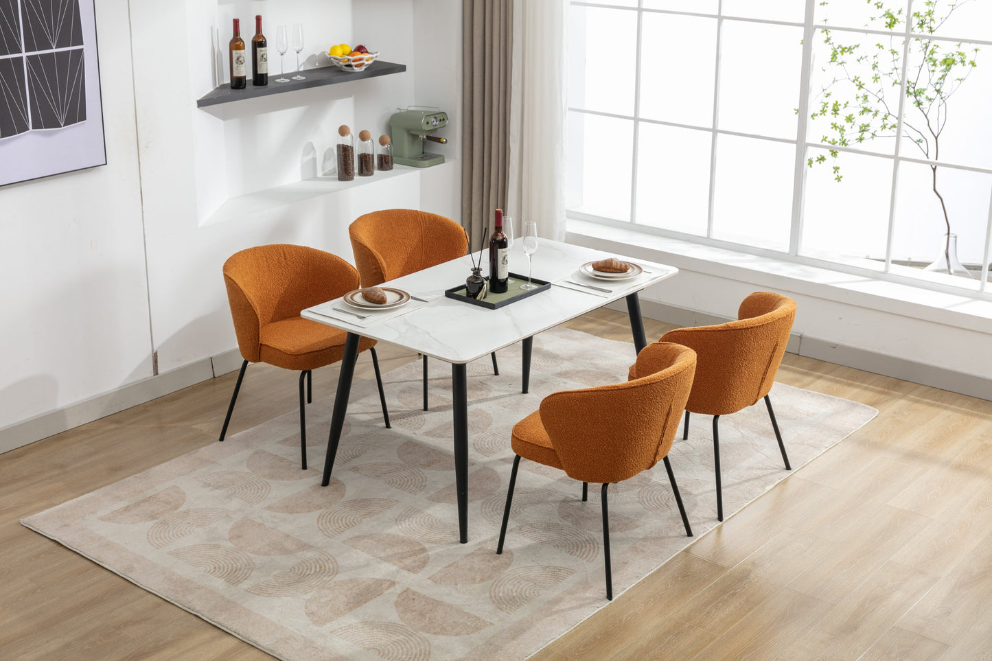 Retro Minimalist Modern Boucle Fabric Dining Chairs