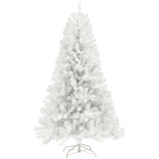 HOMCOM 7.5ft Tall Artificial Christmas Tree, Unlit Xmas Tree with 1346 Branch Tips, Auto Open, Steel Base, Holiday Décor for Home Office, White