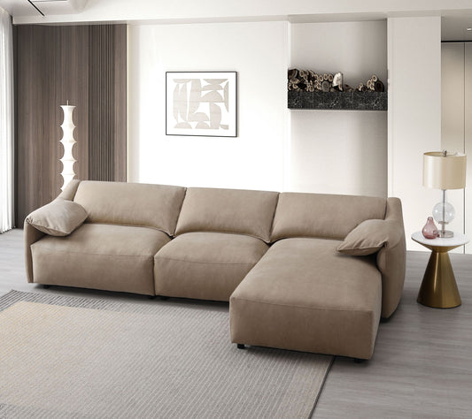 Veata Sectional Sofa, Light Brown Suede