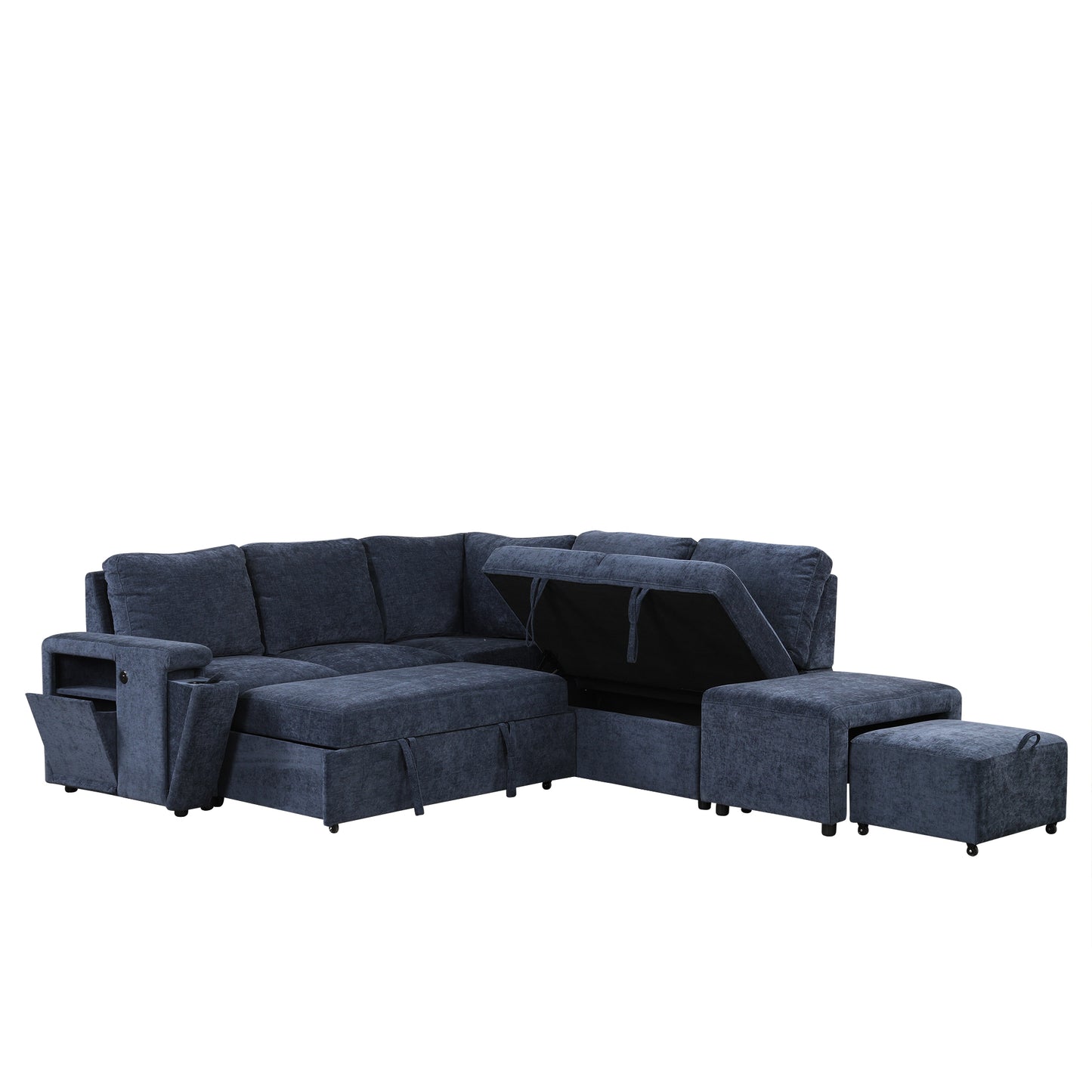 U_STYLE  L-shaped Padded Modular Sofa with Storage Space, USB Ports, and Cup Holders on the Armrests, Suitable for Living Rooms, Offices, and Apartments.