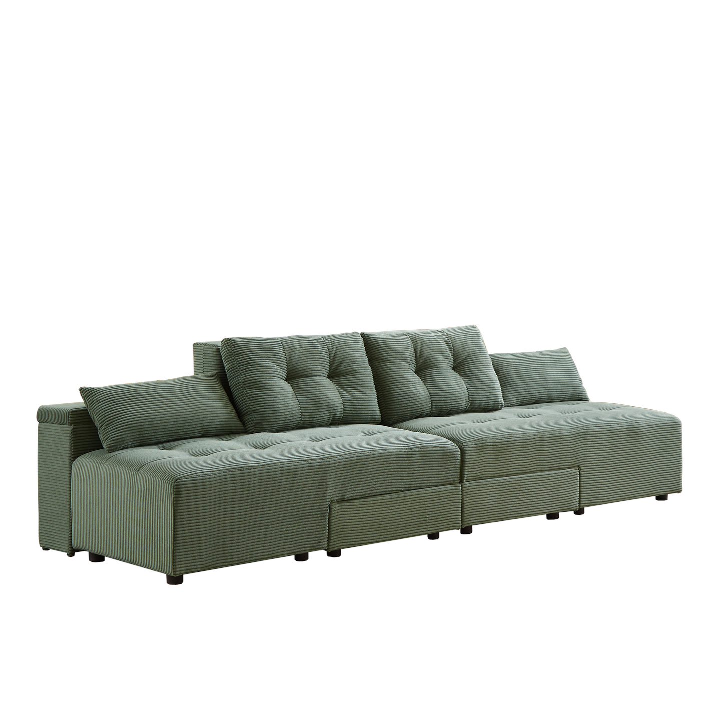 Convertible 3 in 1 Sleeper Sofa and Sectional Sofa with 4 Storage Space for Living Room,Corduroy Couch With 4 pillows,Corduroy