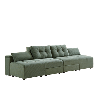 Convertible 3 in 1 Sleeper Sofa and Sectional Sofa with 4 Storage Space for Living Room,Corduroy Couch With 4 pillows,Corduroy