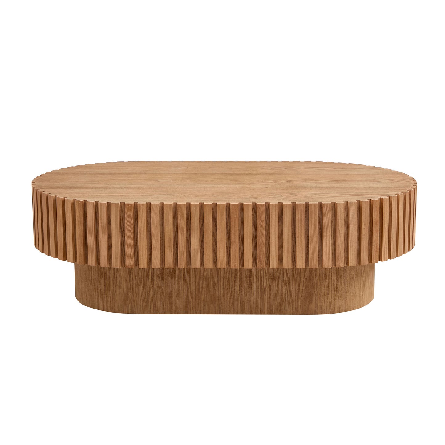 43.70Inch Modern Handcraft Drum Coffee Table Oval Coffee Table for Living Room,Small Wooden Coffee Table with Sturdy Pedestal for Office,ASH Color