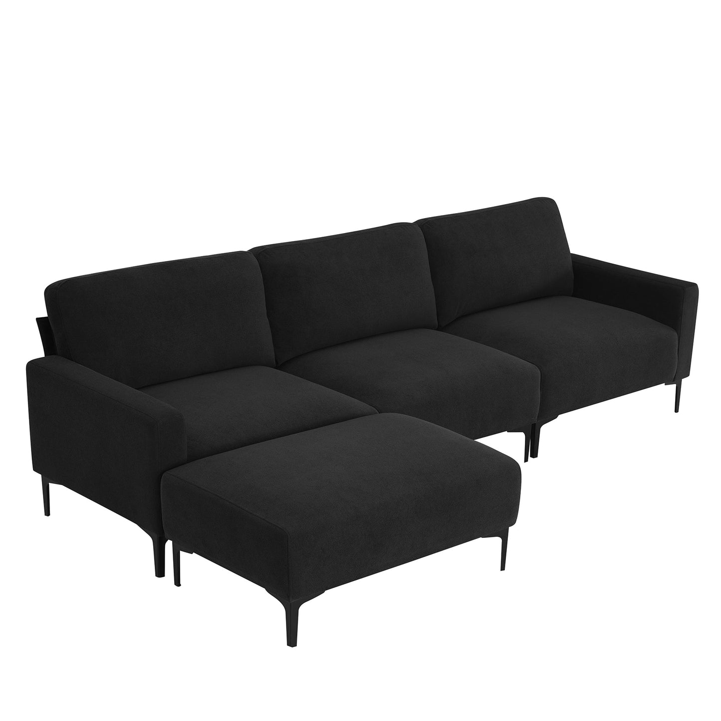 Modern Velvet L-Shaped Sectional Sofa, 4-Seater, Convertible Ottoman, Freely Combinable Sofa