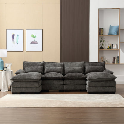 UNITED WE WIN Modern Large chenille Fabric U-Shape Sectional Sofa