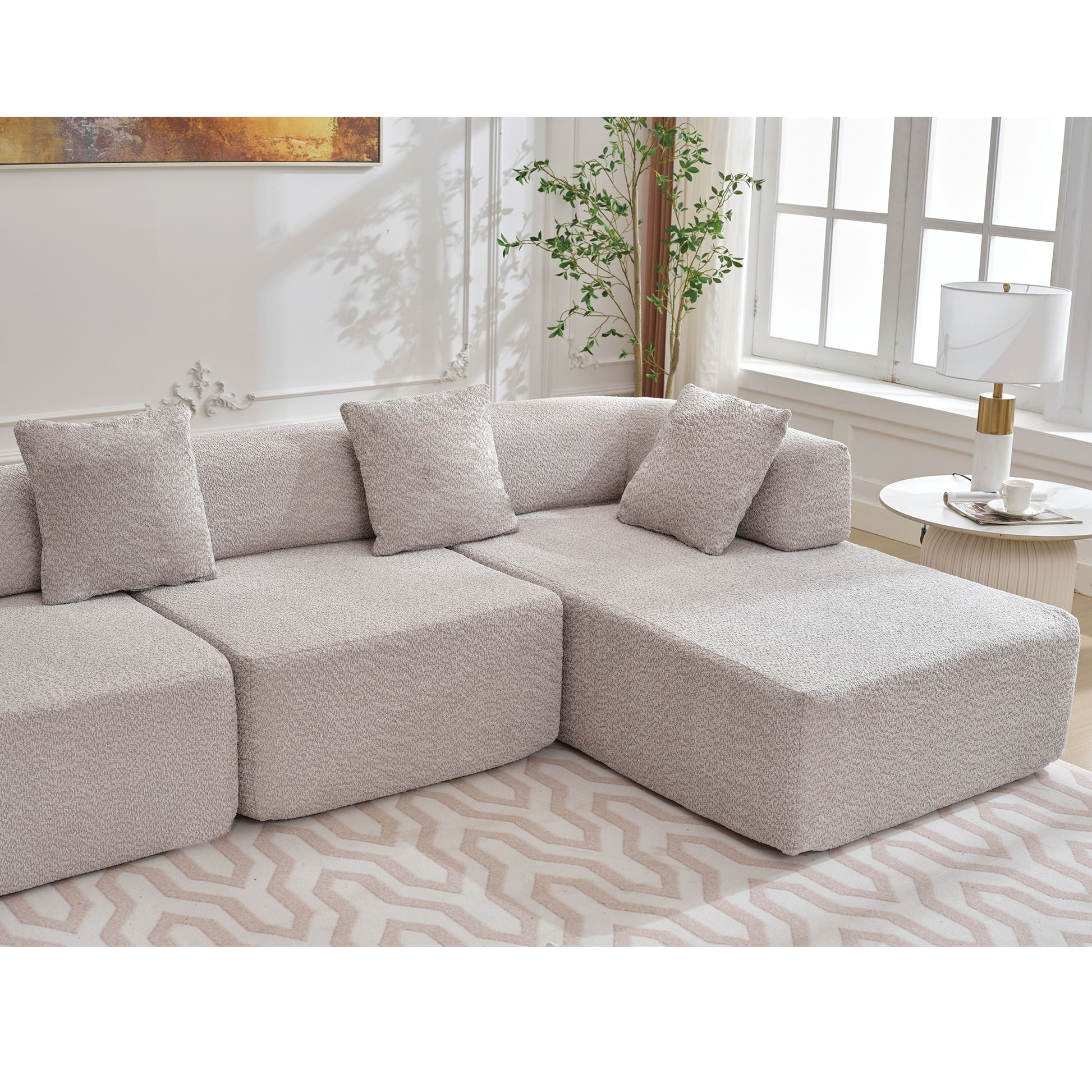 [NEW ARRIVED] [VIDEO PROVIDED]Modern Minimalist 140" L-Shape Couch ,No Assembly Required,Boucle,Modular Sofa ,Couch with Chaise,Free Combination Foam-Filled Sofa, 4 Seats, Gray