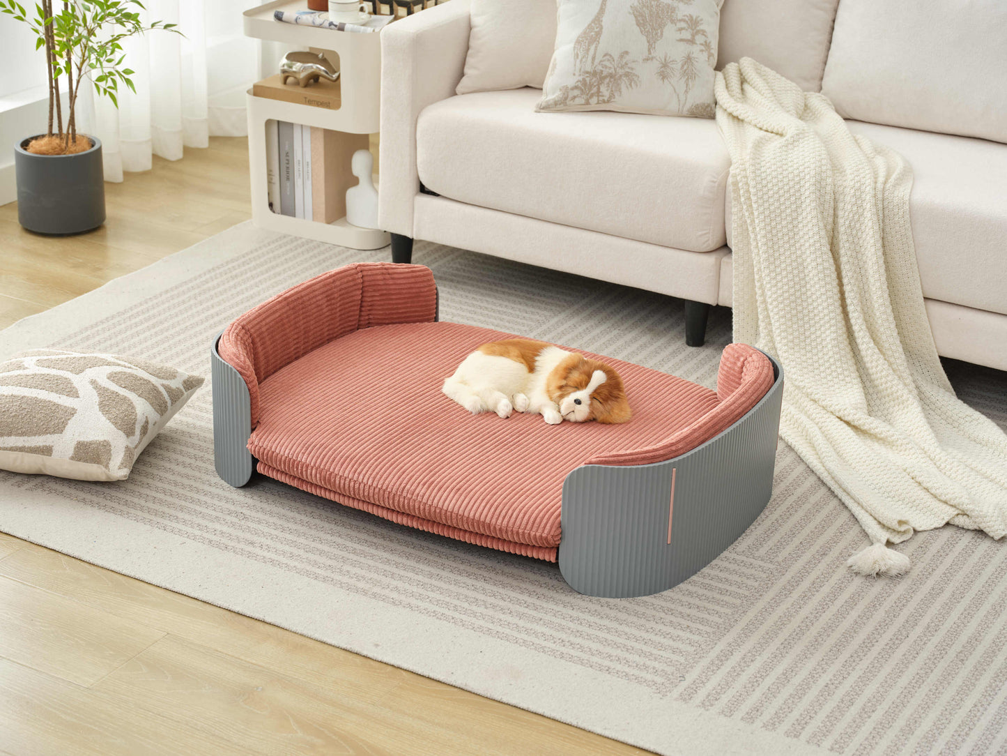 Scandinavian style Cat Couch Bed, Pet Sofa for Indoor Cats PP Indoor Pet Furniture Elevated Cat Beds with Removable Mattress Cover Suitable for Mid or Large  Animal Brand Design Grey+Pink