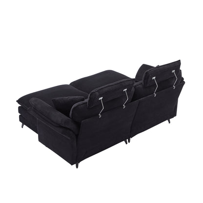 [VIDEO/New] Deep Seat Sectional Sofa, Comfortable Cloud Sofa with Ottomans, loveseat Sofa, 85.8''Modern Corduroy Upholstered Sectional Sofa for Living Room, Apartment, Studio, Office (Black).