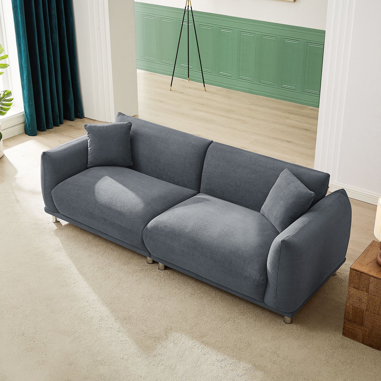 88.58" Sofa, Comfy Sofa Couch with Extra Deep Seats, Modern Sofa Bread-Like Sofa with 2 Pillows and Metal Feet with Anti-Skid Pads, DARK GREY.