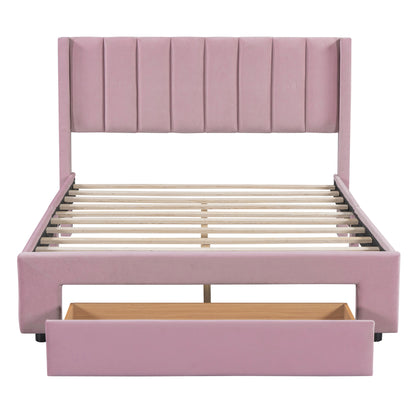 Full Size Storage Bed Velvet Upholstered Platform Bed with a Big Drawer - Pink(old sku:WF296850AAH)