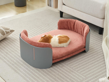 Scandinavian style Cat Couch Bed, Pet Sofa for Indoor Cats PP Indoor Pet Furniture Elevated Cat Beds with Removable Mattress Cover Suitable for Kitty, Puppy or Small Animal  Brand Design  Grey+Pin